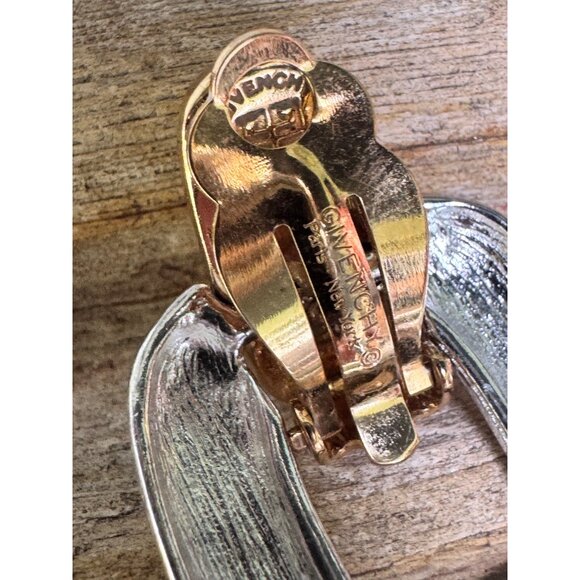 Vintage Givenchy Two-Tone Clip-On Earrings Gold & Silver Geometric Design Statem - Picture 5 of 7